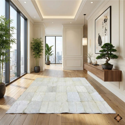 Handmade White Natural Goatskin Area Rug