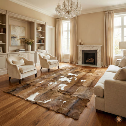 Natural Brown & White Goatskin Area Rug