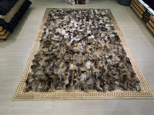 100 % Genuine Brown Mix Color Fox Fur Area Rug, Soft Fluffy Area Rug