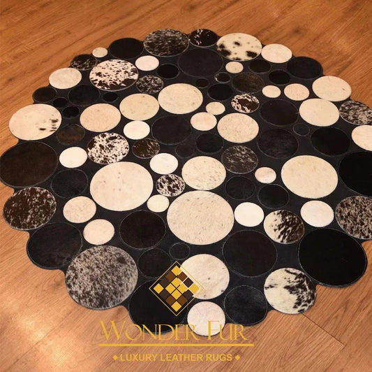 100% Genuine Cowhide Round 3x3 Rug, Hair on Leather Rug, Bogo Rug, Carpet for Decoration