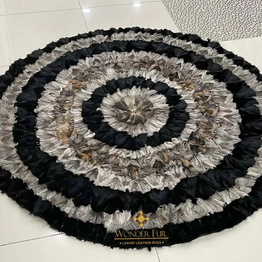 100% Genuine Tricolor Fluffy Round Fox Fur Rug - Wonder fur rug Rug Wonder Fur Rug Wonder fur rug