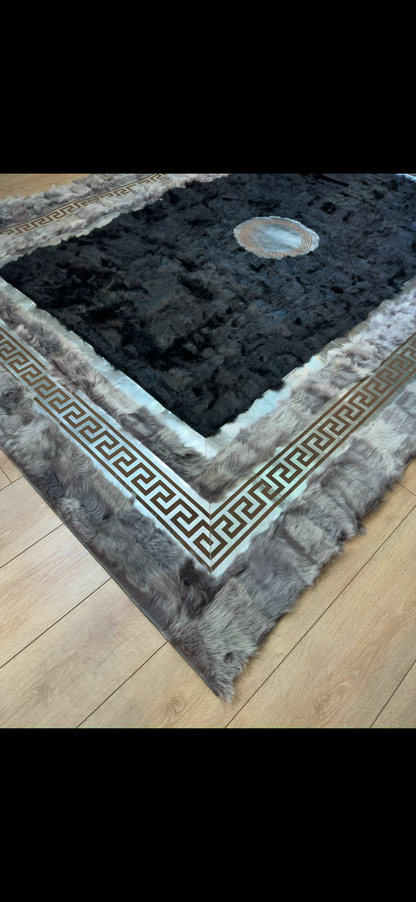Handmade Sheepskin Gray Black Area Rug, Interior Decor