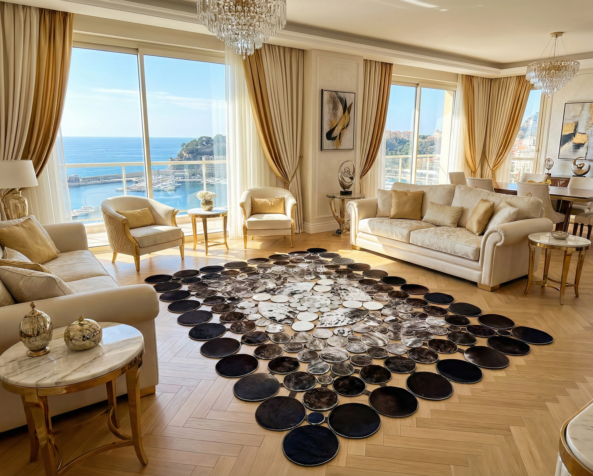 100% Genuine Natural Cowhide Patchwork Rug for Living Room Decor, Modern Living Room Rug - WONDERFURRUG