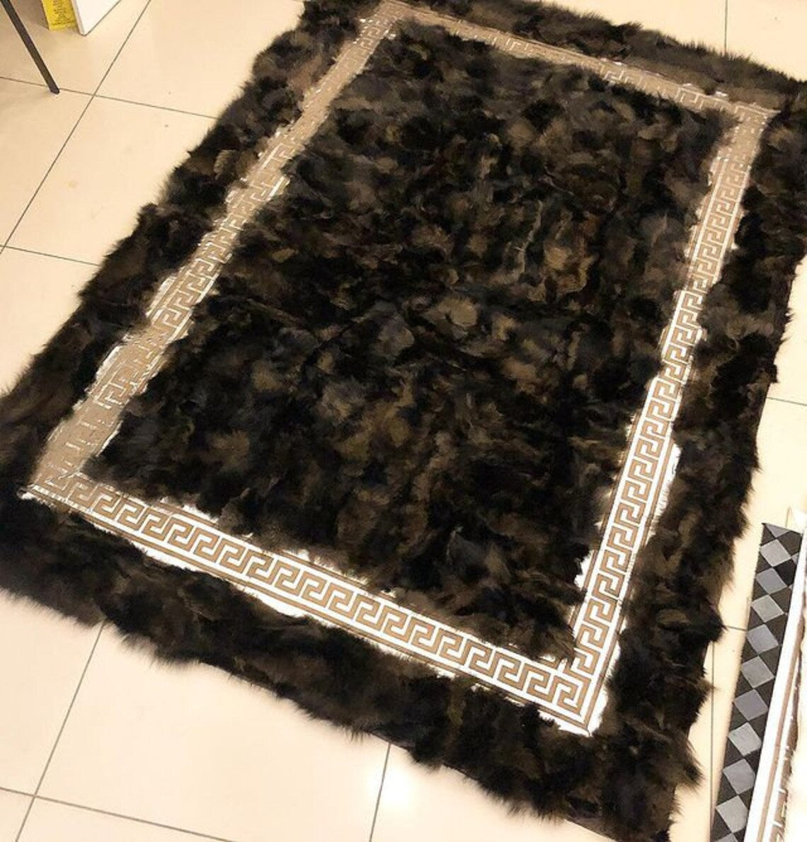 100%Natural Brown And Gold Fox Fur Rug , Handmade 5x7 Area Bedroom Rug