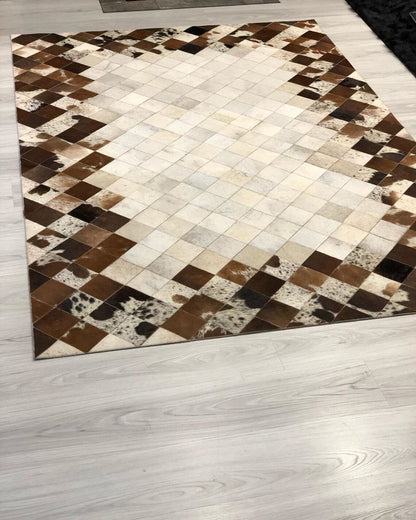 100%Natural Brown And White Cowhide 10x12 Large Handmade Non Slip Rug