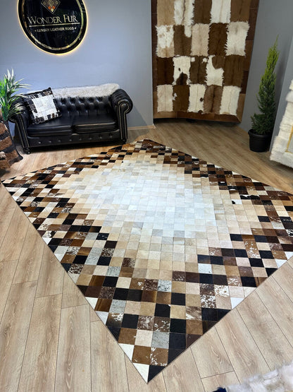 100%Natural Brown And White Cowhide 10x12 Large Handmade Non Slip Rug