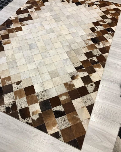 100%Natural Brown And White Cowhide 10x12 Large Handmade Non Slip Rug