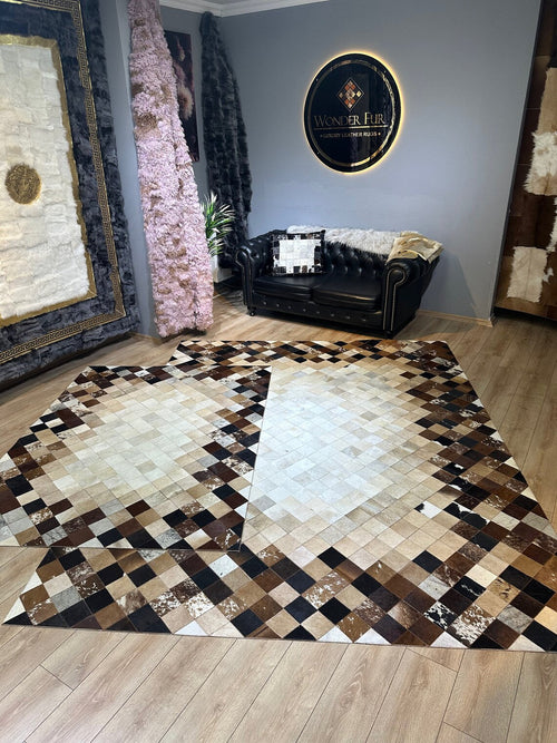 100%Natural Brown And White Cowhide 10x12 Large Handmade Non Slip Rug