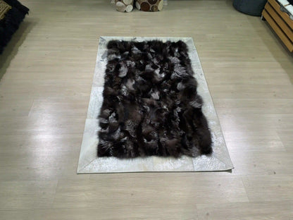 Fluffy Soft Natural Fox Fur Rug Rugs for Living Room, Non Slip Rug