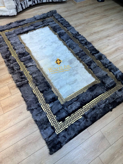 100%Natural Gray White Sheepskin Living Room Rug,Handmade Non Slip Rug - Wonder fur rug Rug Wonder Fur Rug Wonder fur rug