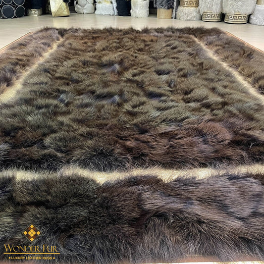 100% Natural Handmade Black And Gold Fox Fur Large Living Room Rug