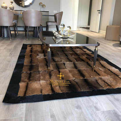 100% Natural Handmade Brown And Black Soft Goatskin Fluffy Area Carpet