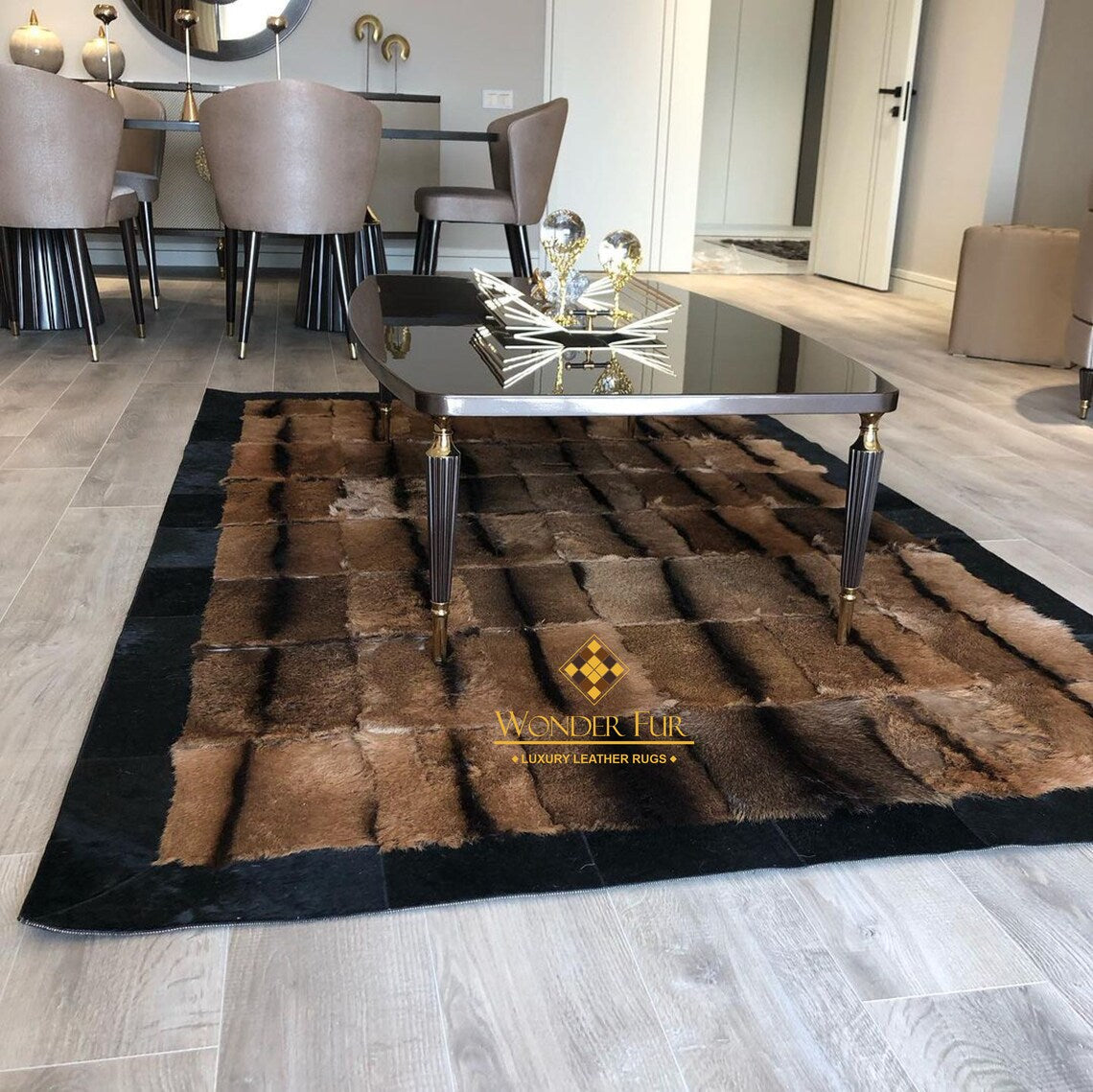 100% Natural Handmade Brown And Black Soft Goatskin Fluffy Area Carpet