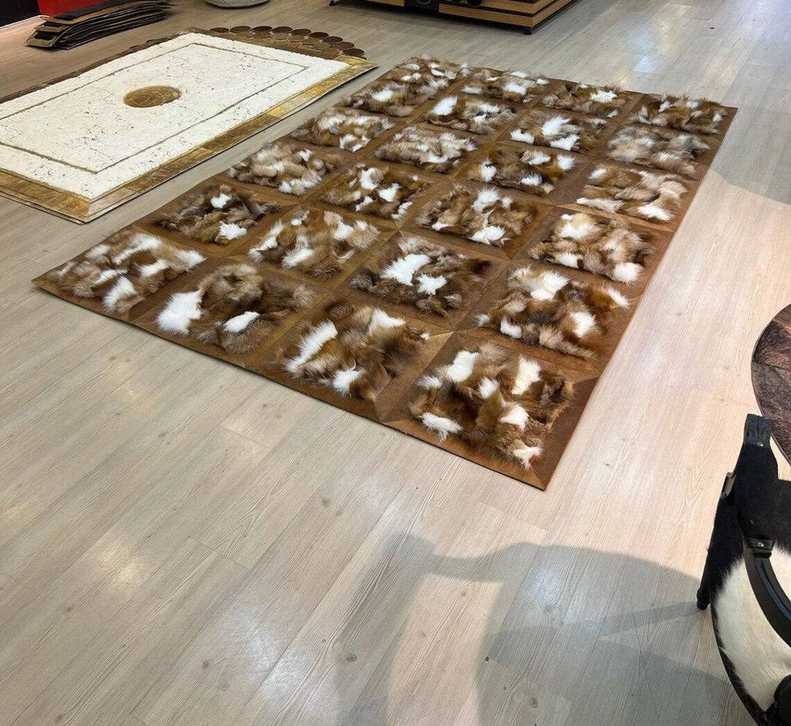 100%Natural Handmade Cowhide And Faux Fur Rug , Non Slip Soft Rug