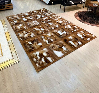 100%Natural Handmade Cowhide And Faux Fur Rug , Non Slip Soft Rug