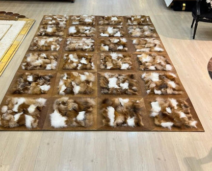 100%Natural Handmade Cowhide And Faux Fur Rug , Non Slip Soft Rug