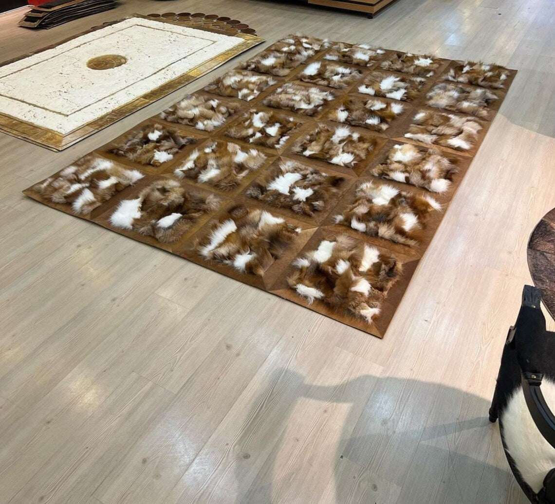 100%Natural Handmade Cowhide And Faux Fur Rug , Non Slip Soft Rug