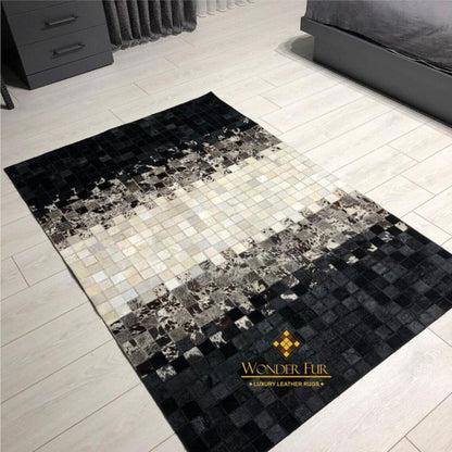 100% Natural Handmade Tricolor Cowhide Area Rug ,Bedroom Patchwork Rug