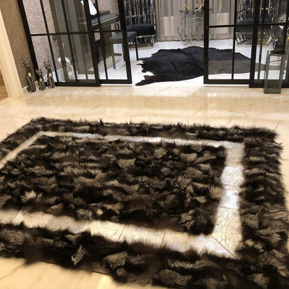 100%Natural Luxury Gray Fox Fur Office Rug , Patchwork Handmade Rug