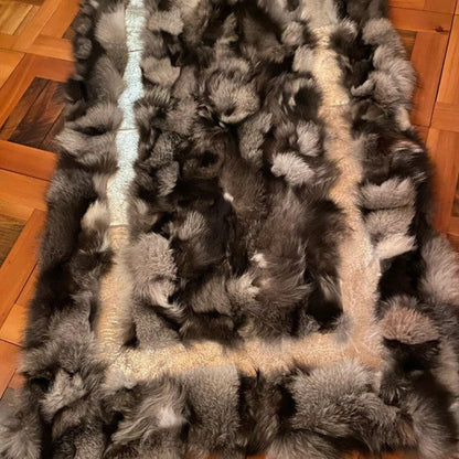 100%Natural Luxury Gray Fox Fur Office Rug , Patchwork Handmade Rug