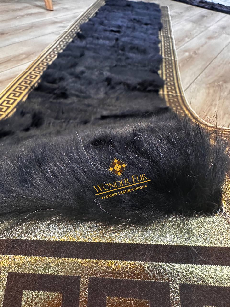 100%Natural Patchwork Black Sheepskin Runner Rug,Handmade Non Slip Rug - Wonder fur rug Rug Wonder Fur Rug Wonder fur rug