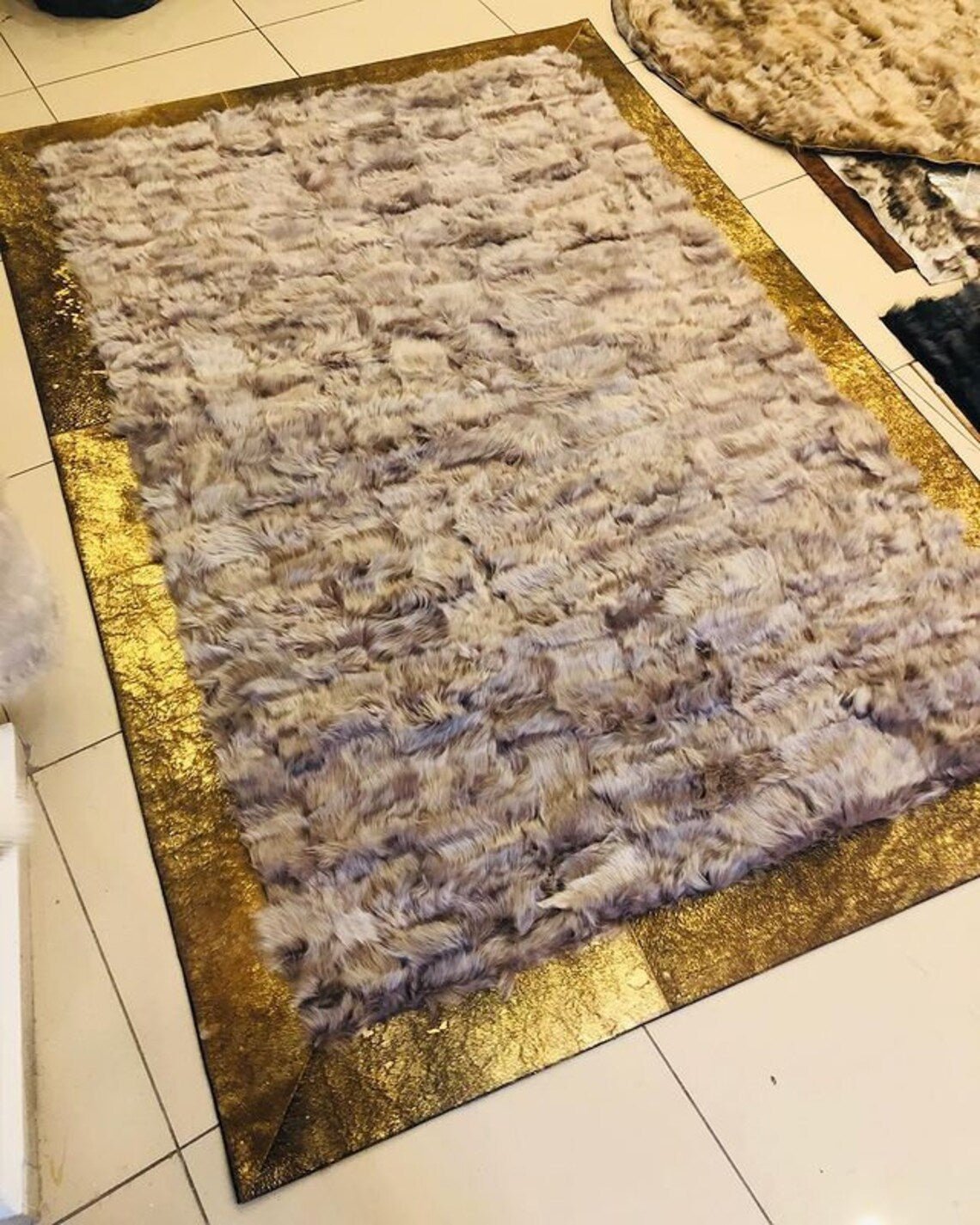 100% Natural Handmade Sheepskin Brown And Gold Luxury Living Room Rug - Wonder fur rug Rug Wonder Fur Rug Wonder fur rug