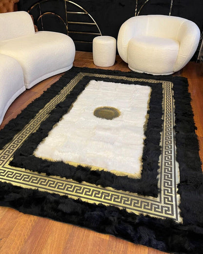 100%Natural Sheepskin Black White Living Room Modern Soft Handmade Rug - Wonder fur rug Rug Wonder Fur Rug Wonder fur rug