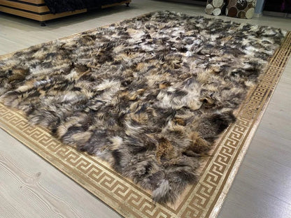 100% Natural Soft Multicolor Fox Fur Living Room Rug , Handmade Carpet