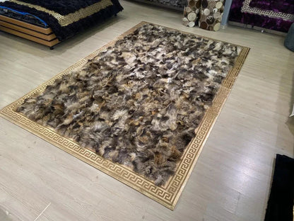 100% Natural Soft Multicolor Fox Fur Living Room Rug , Handmade Carpet