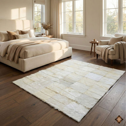 Handmade White Natural Goatskin Area Rug