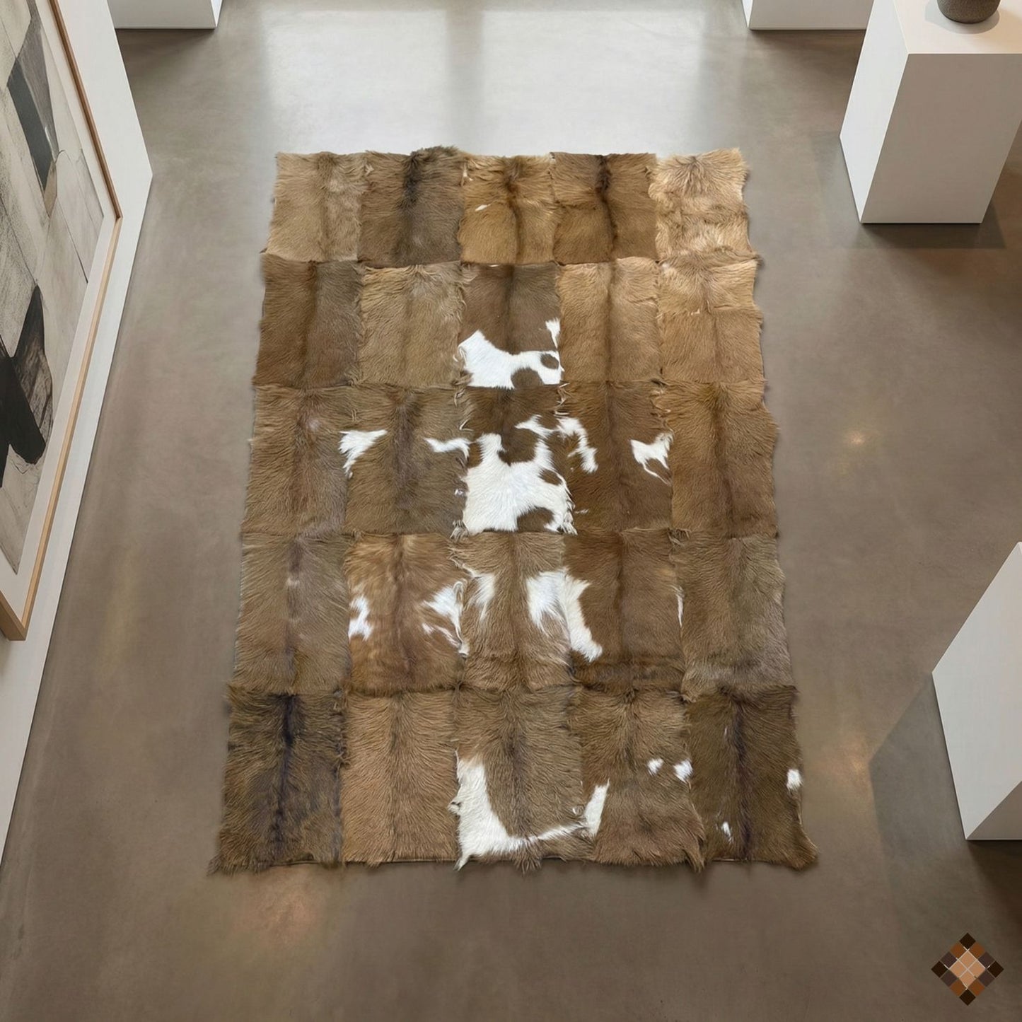 Natural Brown & White Goatskin Area Rug