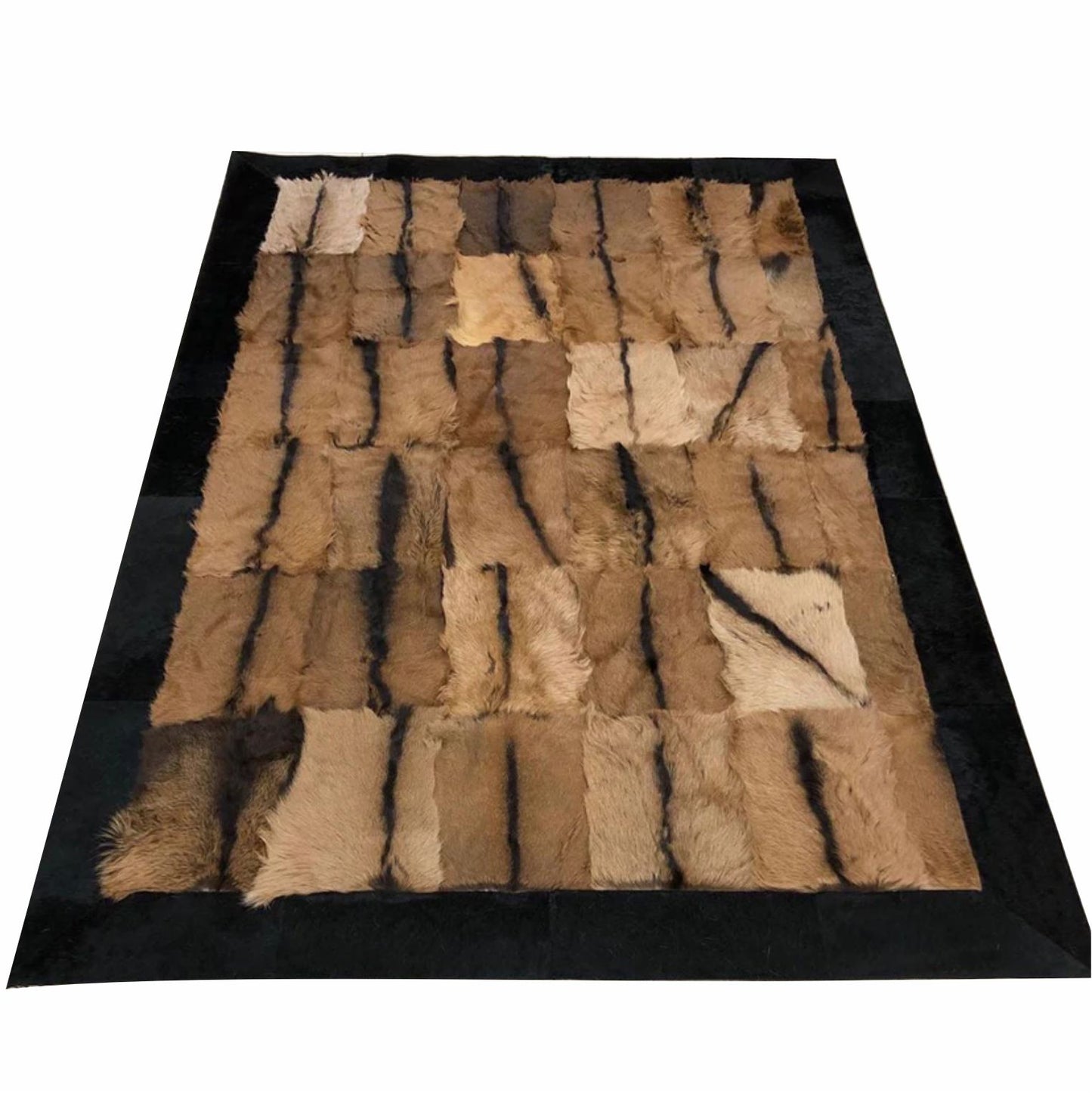 Natural Goatskin Area Rug with Black Suede Border - WONDERFURRUG