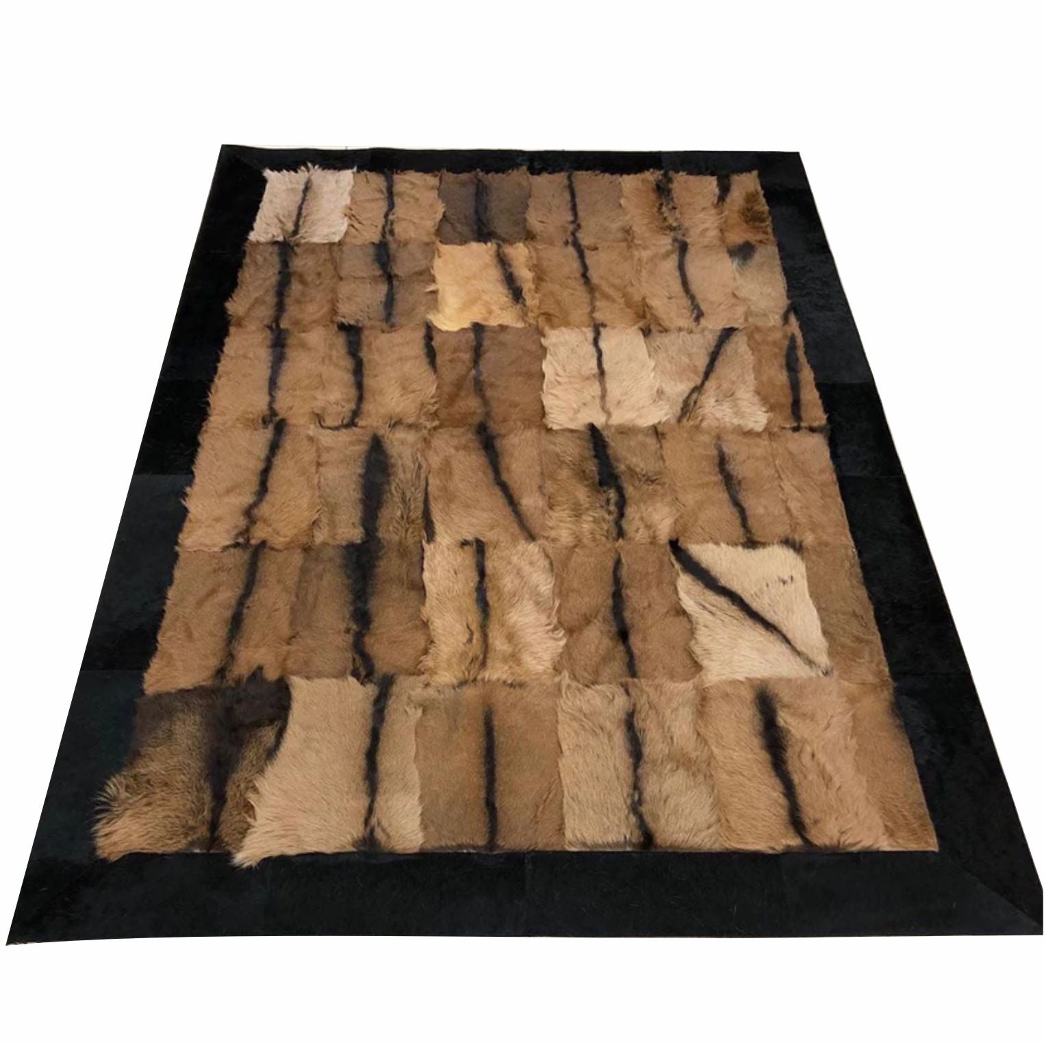 Natural Goatskin Area Rug with Black Suede Border - WONDERFURRUG