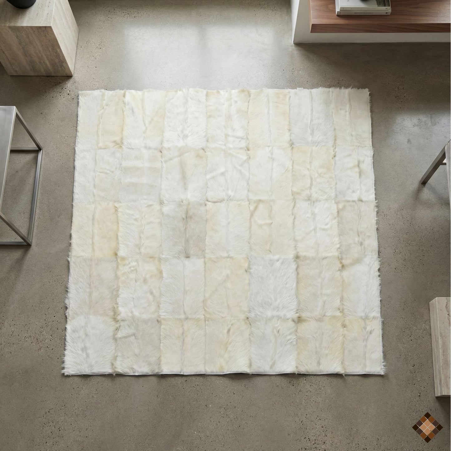 Handmade White Natural Goatskin Area Rug