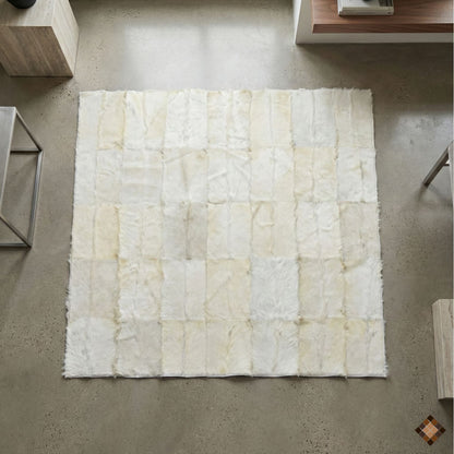 Handmade White Natural Goatskin Area Rug