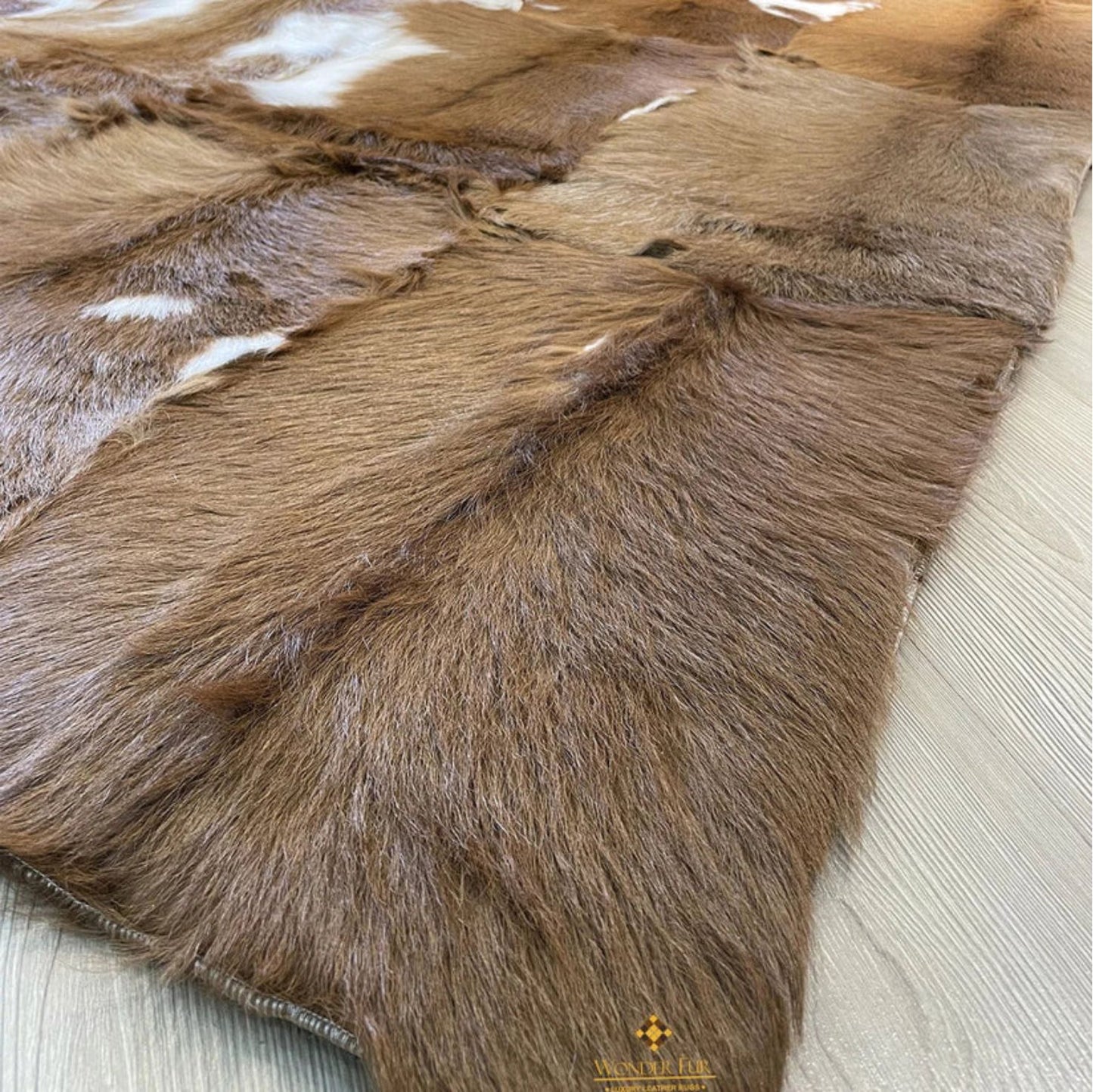 Natural Brown & White Goatskin Area Rug