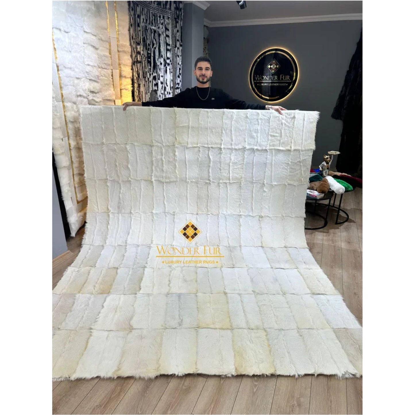 Handmade White Natural Goatskin Area Rug