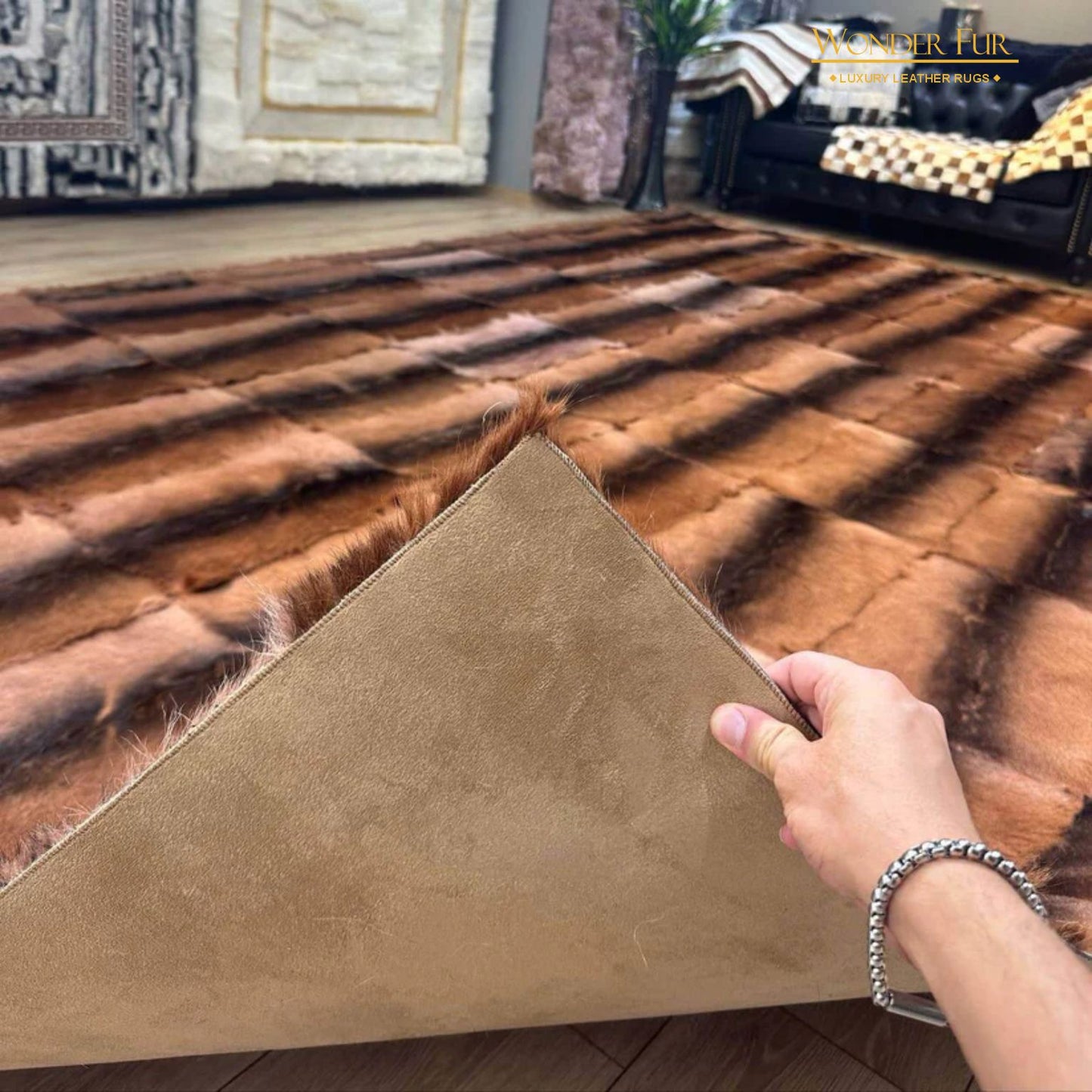 Handmade Genuine Brown Goatskin Area Rug