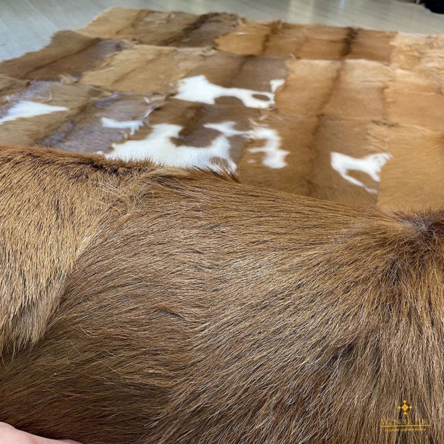 Natural Brown & White Goatskin Area Rug
