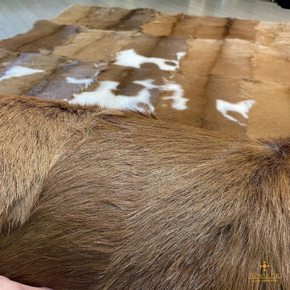 Natural Brown & White Goatskin Area Rug