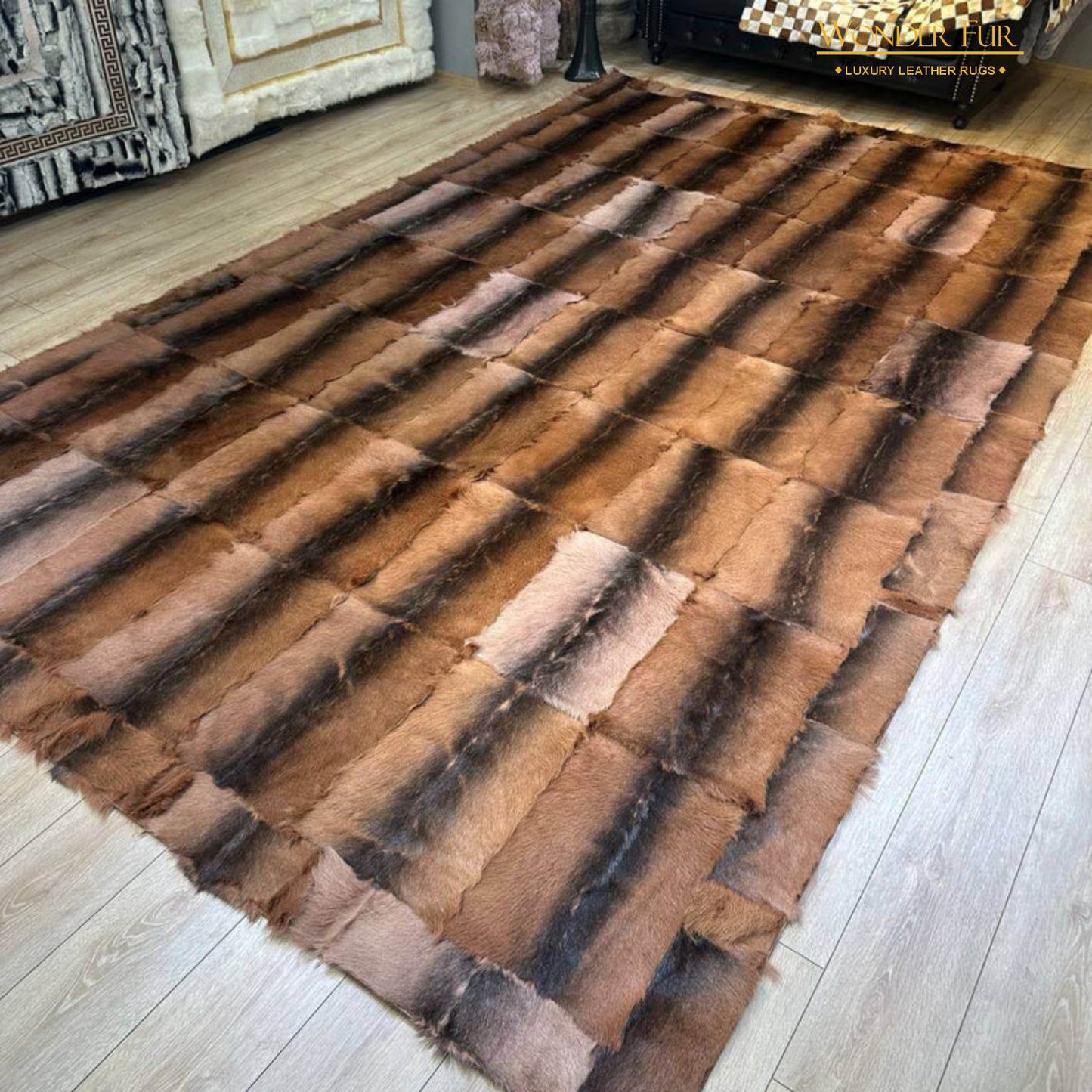 Handmade Genuine Brown Goatskin Area Rug