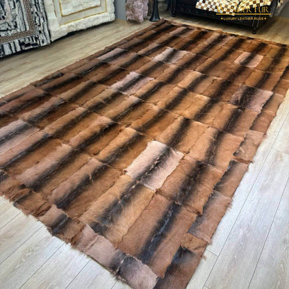 Handmade Genuine Brown Goatskin Area Rug