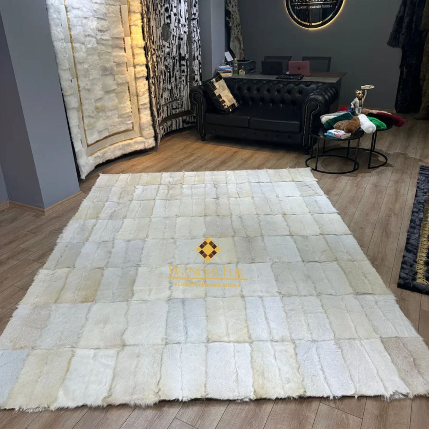 Handmade White Natural Goatskin Area Rug