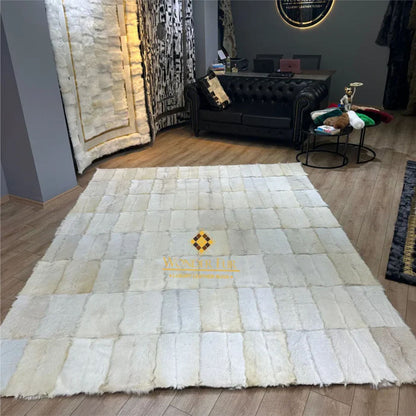 Handmade White Natural Goatskin Area Rug