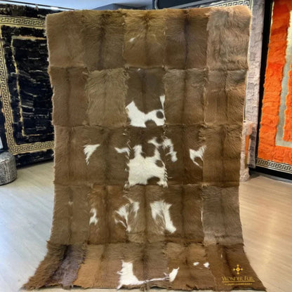 Natural Brown & White Goatskin Area Rug