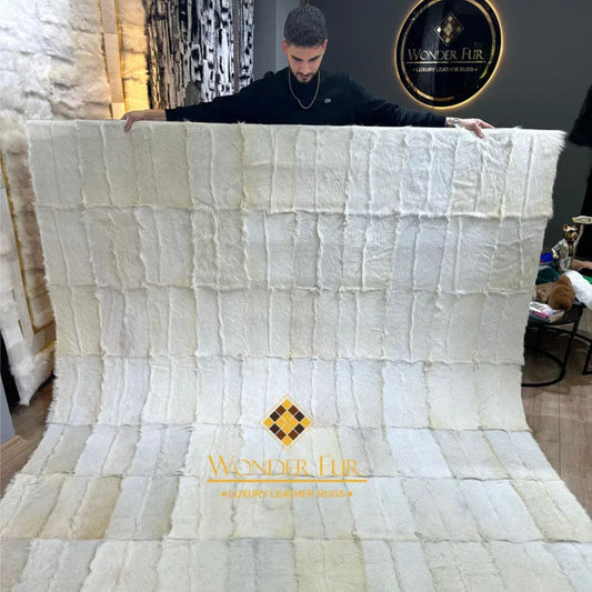Handmade White Natural Goatskin Area Rug