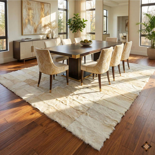 Handmade White Natural Goatskin Area Rug