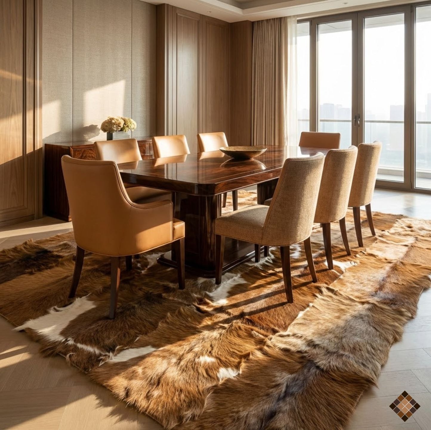 Natural Brown & White Goatskin Area Rug