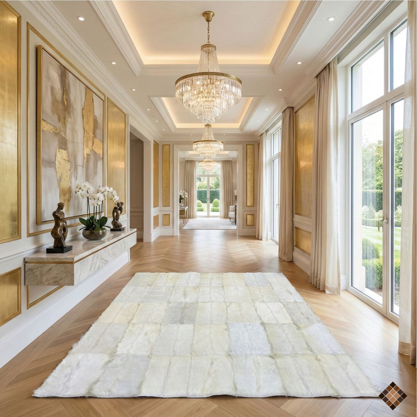 Handmade White Natural Goatskin Area Rug