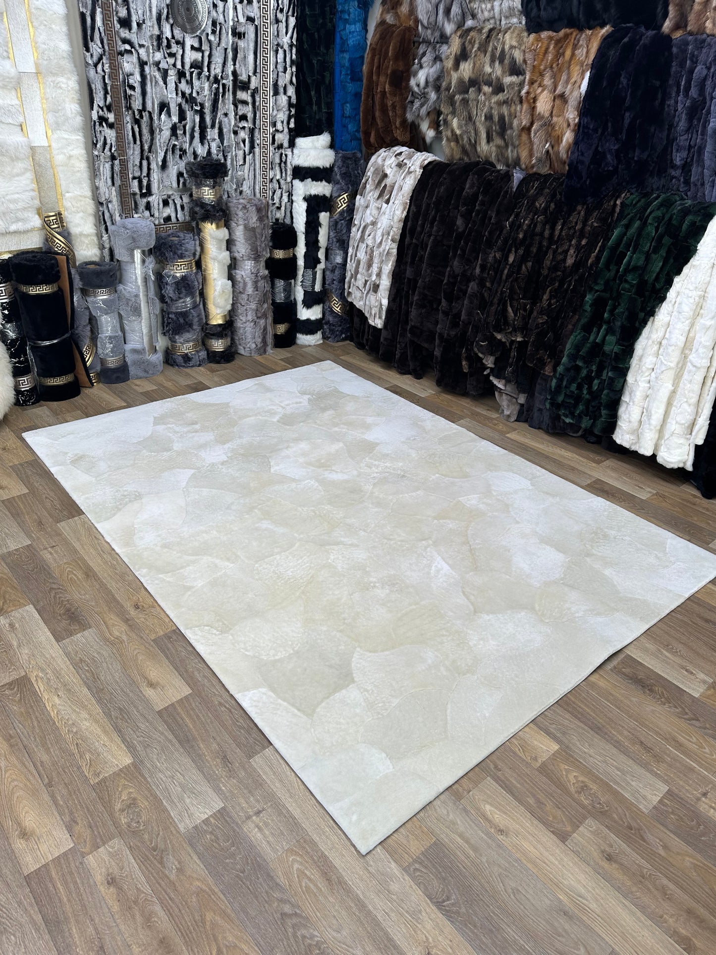 Handmade Natural Bej Lambakin FurRug, 100% Handmade Shaggy Sheepskin Carpet